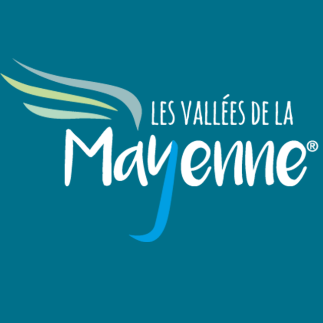 Logo Mayenne Tourisme Carré Sur Fond Bleu