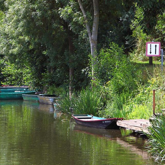 Barques amarrées à la rive de la Mayenne