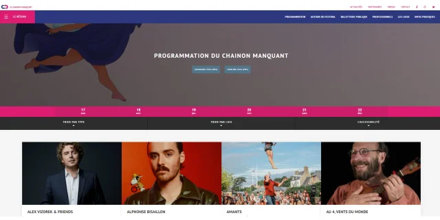 Capture d'écran du site du chainon manquant. Il s'agit de la page dédiée à la programmation